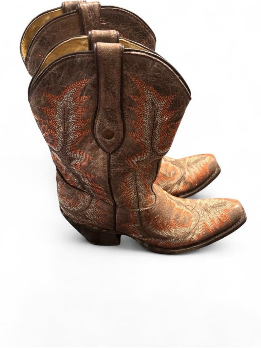 Corral Brown & Orange Embroidered Western Heeled Boots